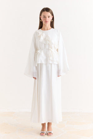 Ruffled Top & Midi Skirt Set - Modest, Relaxed Fit — Ekru