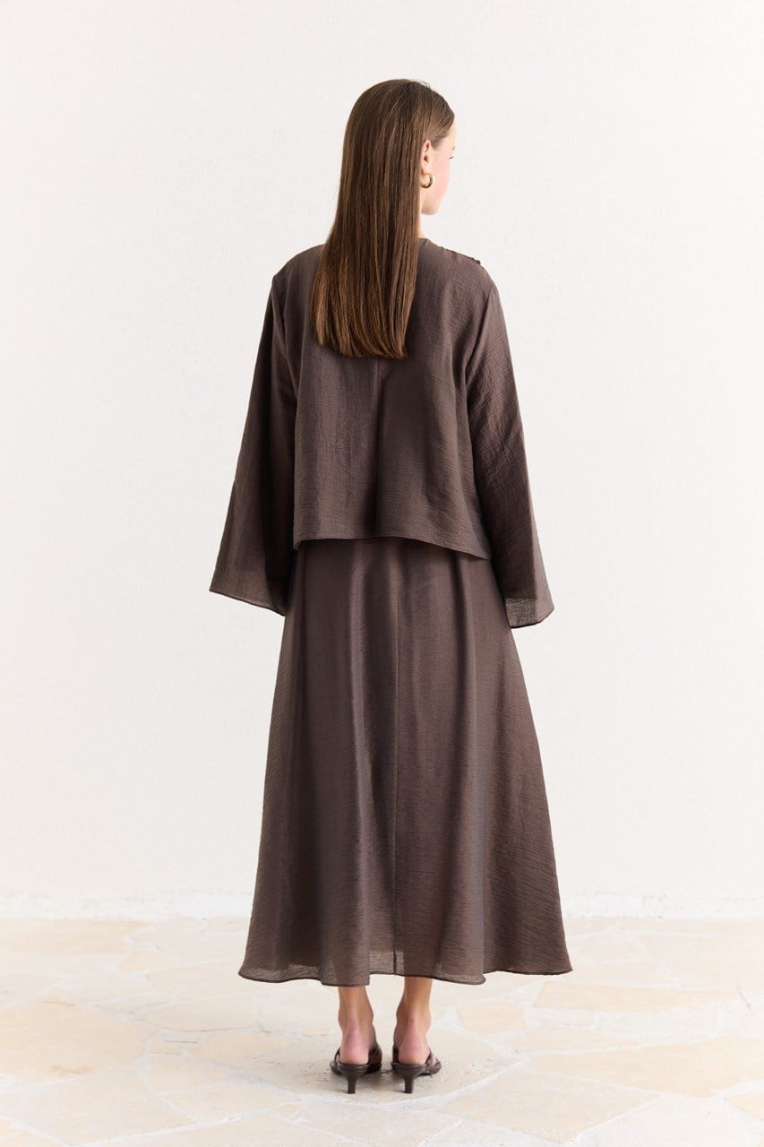 Ruffled Top & Midi Skirt Set - Modest, Relaxed Fit — Kahve
