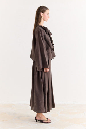 Ruffled Top & Midi Skirt Set - Modest, Relaxed Fit — Kahve