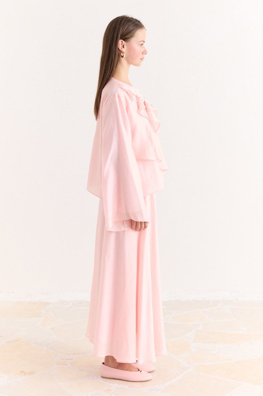 Ruffled Top & Midi Skirt Set - Modest, Relaxed Fit — Pembe
