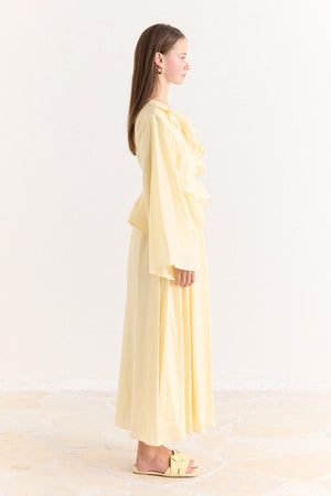 Ruffled Top & Midi Skirt Set - Modest, Relaxed Fit — Sarı