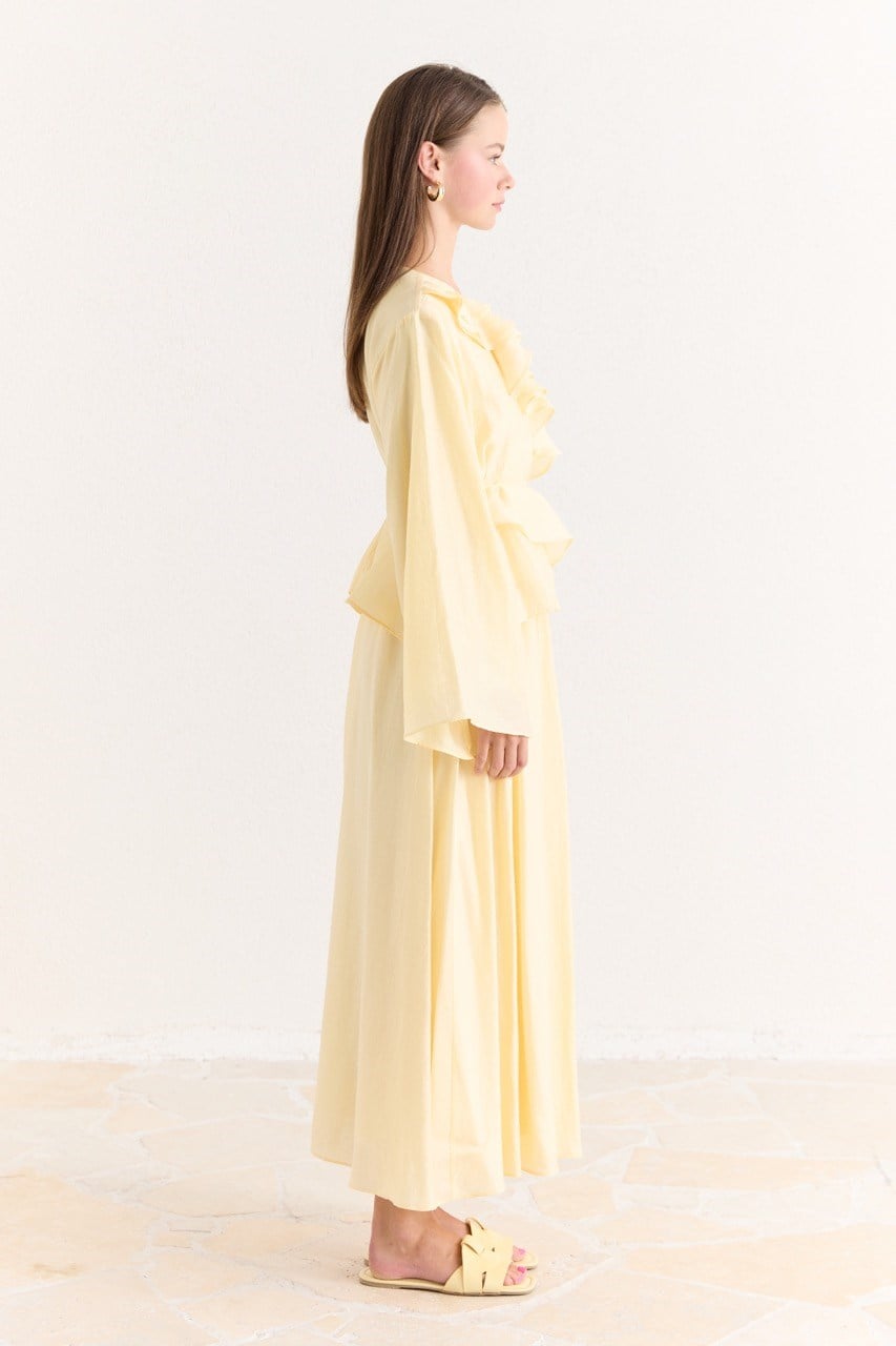 Ruffled Top & Midi Skirt Set - Modest, Relaxed Fit — Sarı