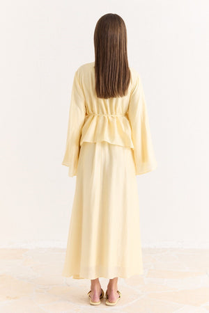 Ruffled Top & Midi Skirt Set - Modest, Relaxed Fit — Sarı