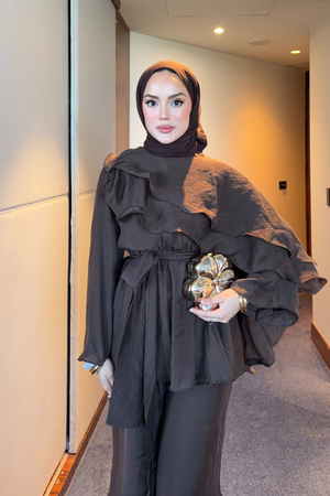 Flowing Chiffon Blouse & Wide-Leg Trousers Two-Piece Set — Kahverengi
