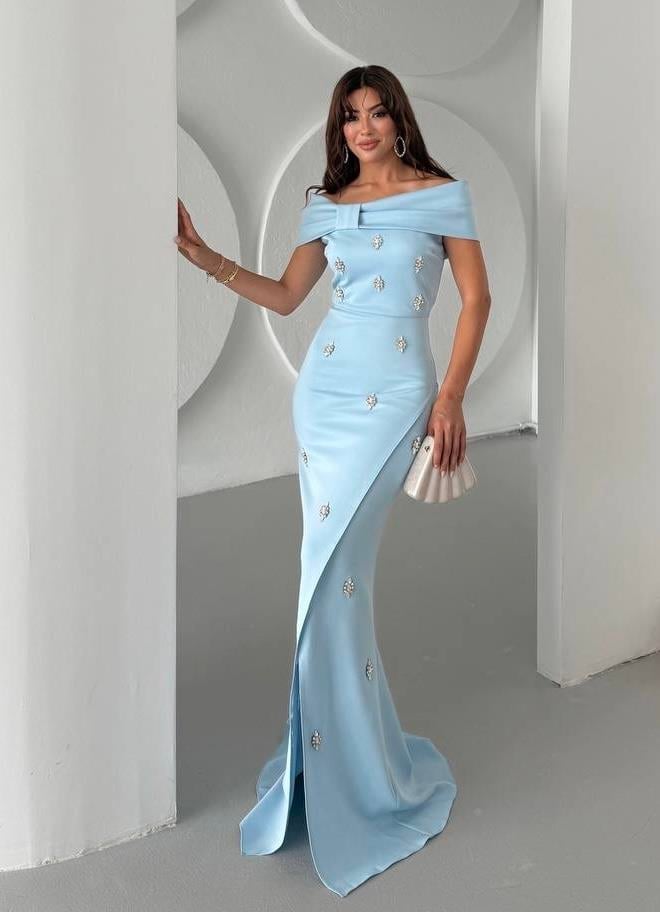 Stone Embellished Evening Dress