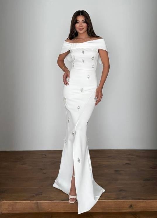 Stone Embellished Evening Dress