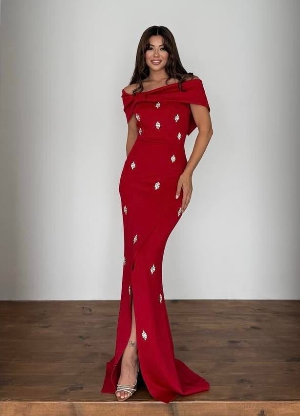 Stone Embellished Evening Dress