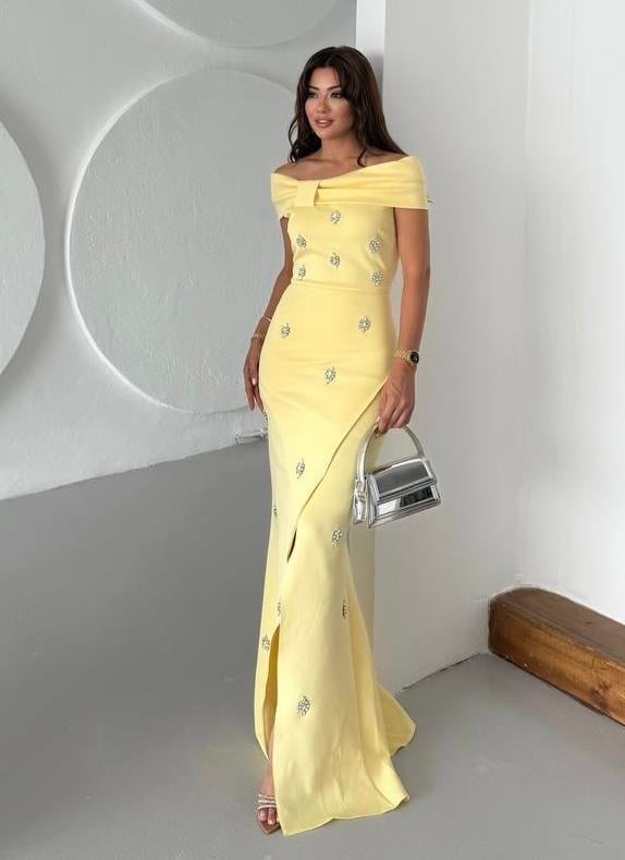 Stone Embellished Evening Dress