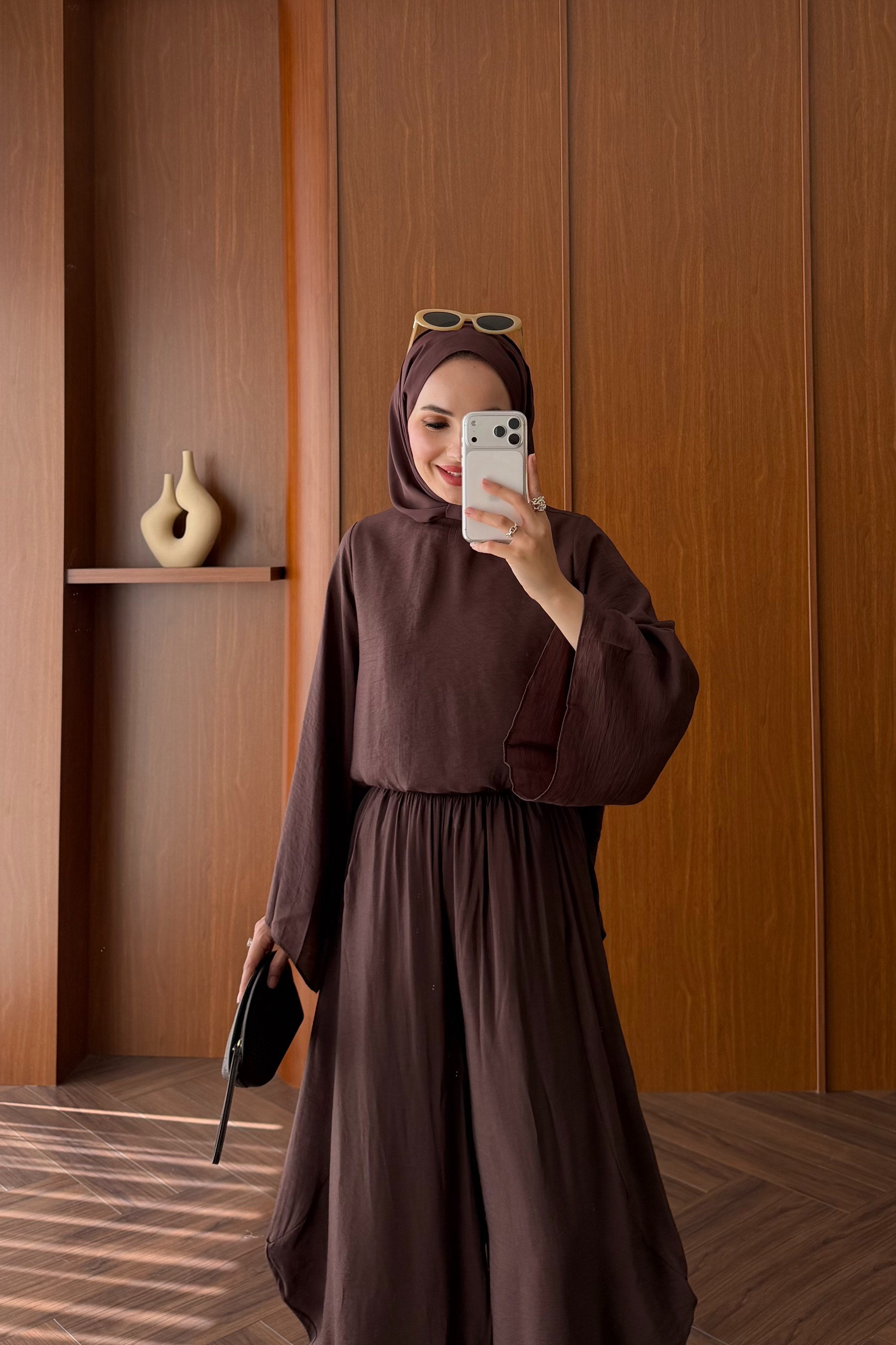Relaxed Harem Pant Set with Wide Sleeves — KAHVE
