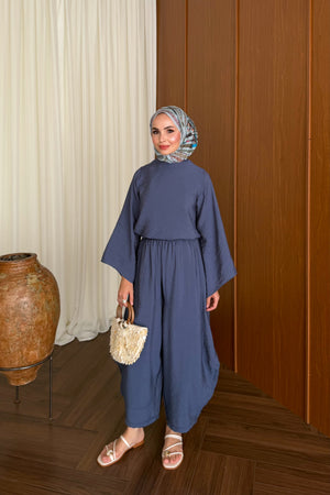 Relaxed Harem Pant Set with Wide Sleeves — LACİVERT