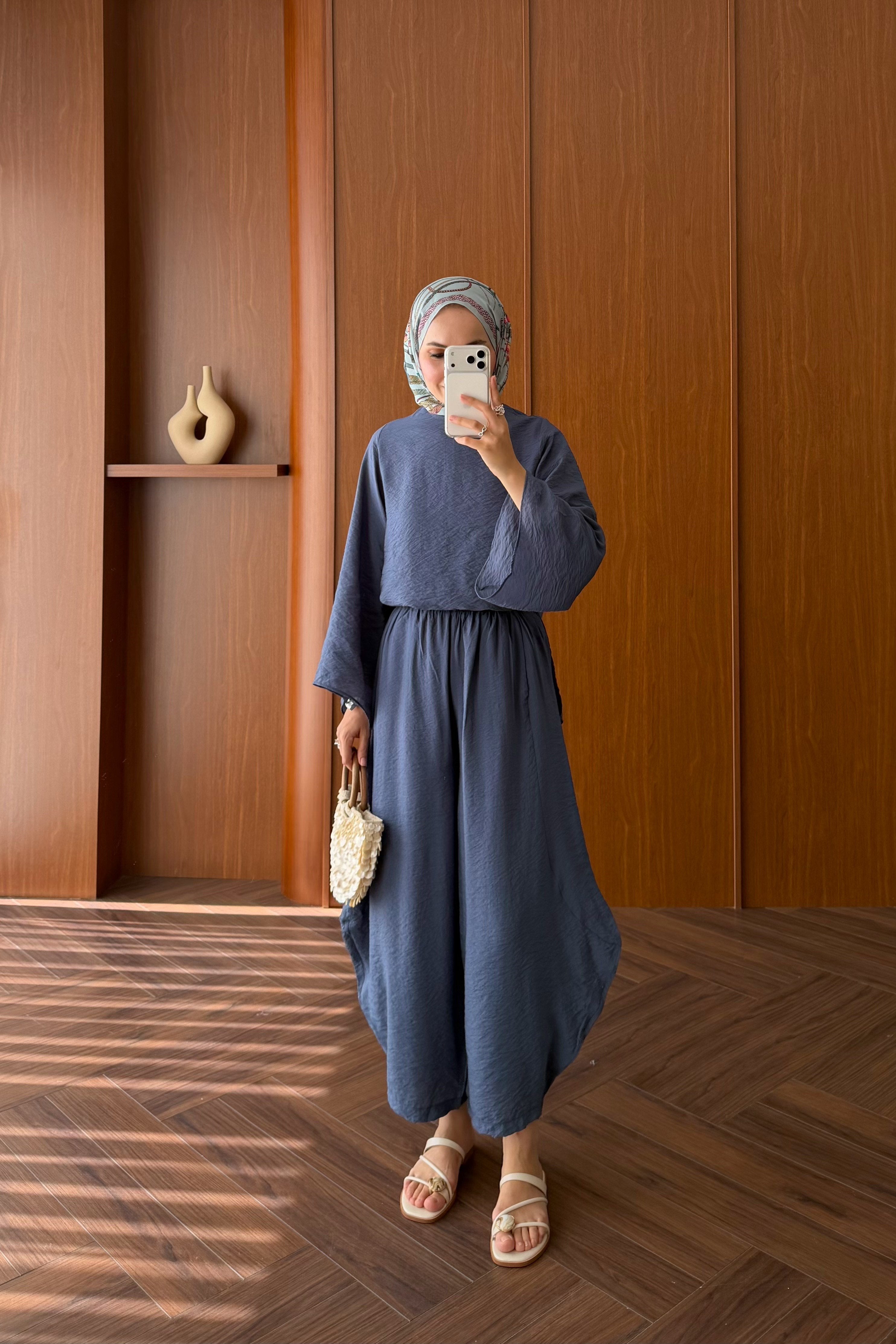 Relaxed Harem Pant Set with Wide Sleeves — LACİVERT