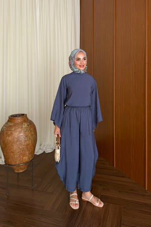 Relaxed Harem Pant Set with Wide Sleeves — LACİVERT