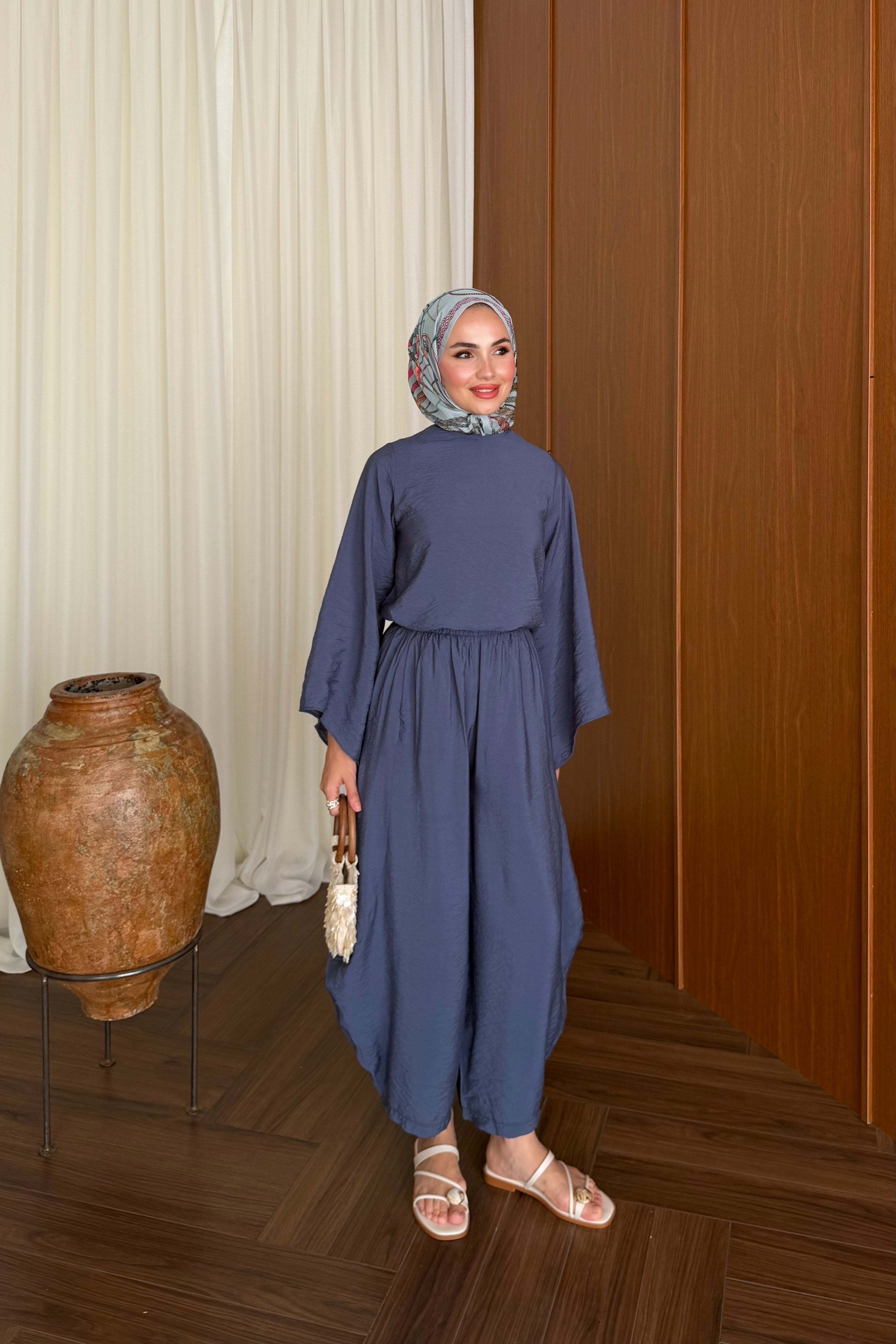 Relaxed Harem Pant Set with Wide Sleeves — LACİVERT