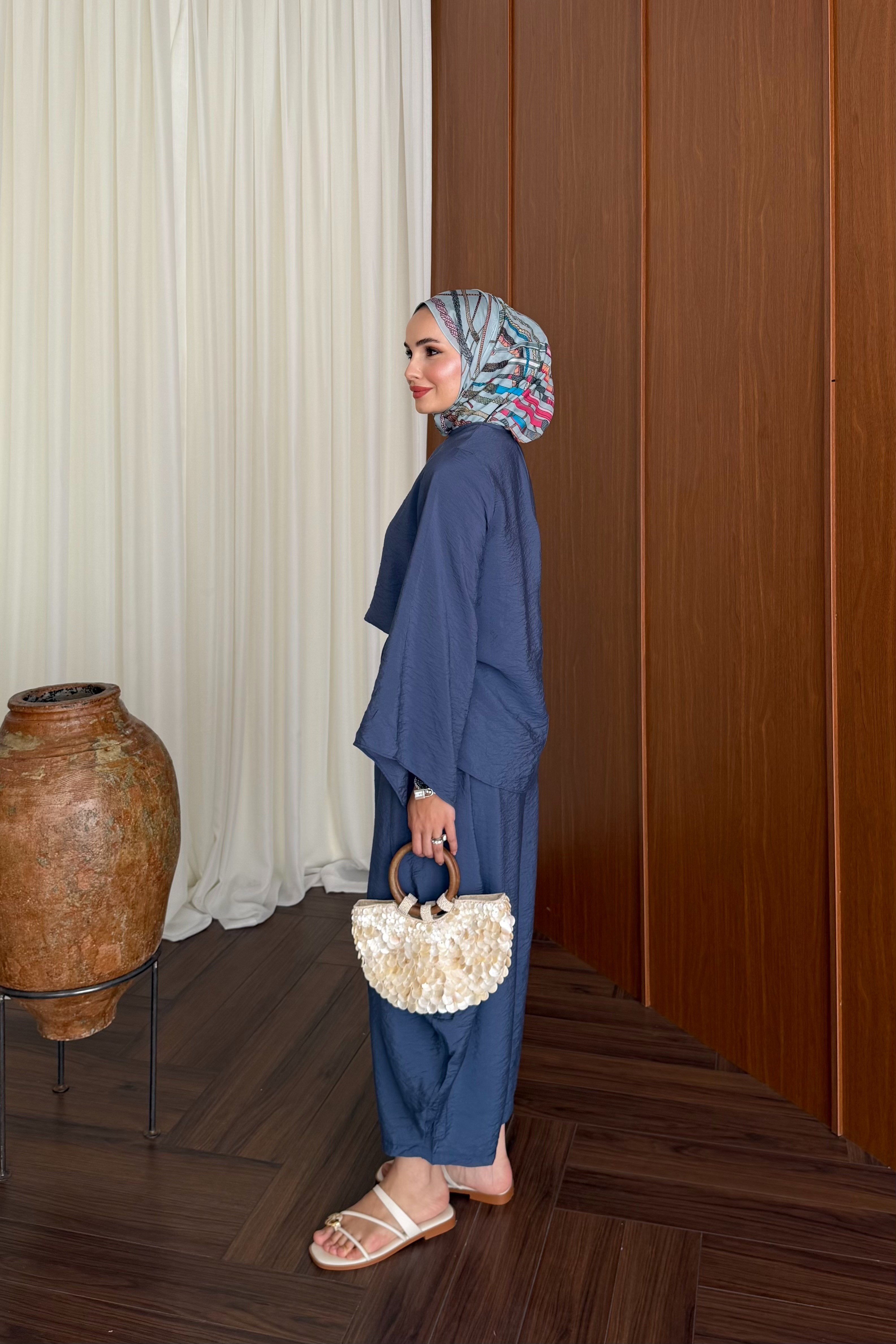 Relaxed Harem Pant Set with Wide Sleeves — LACİVERT