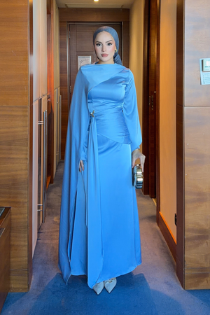 Modest Satin Maxi Dress with Drape Detail — Bebe Mavi