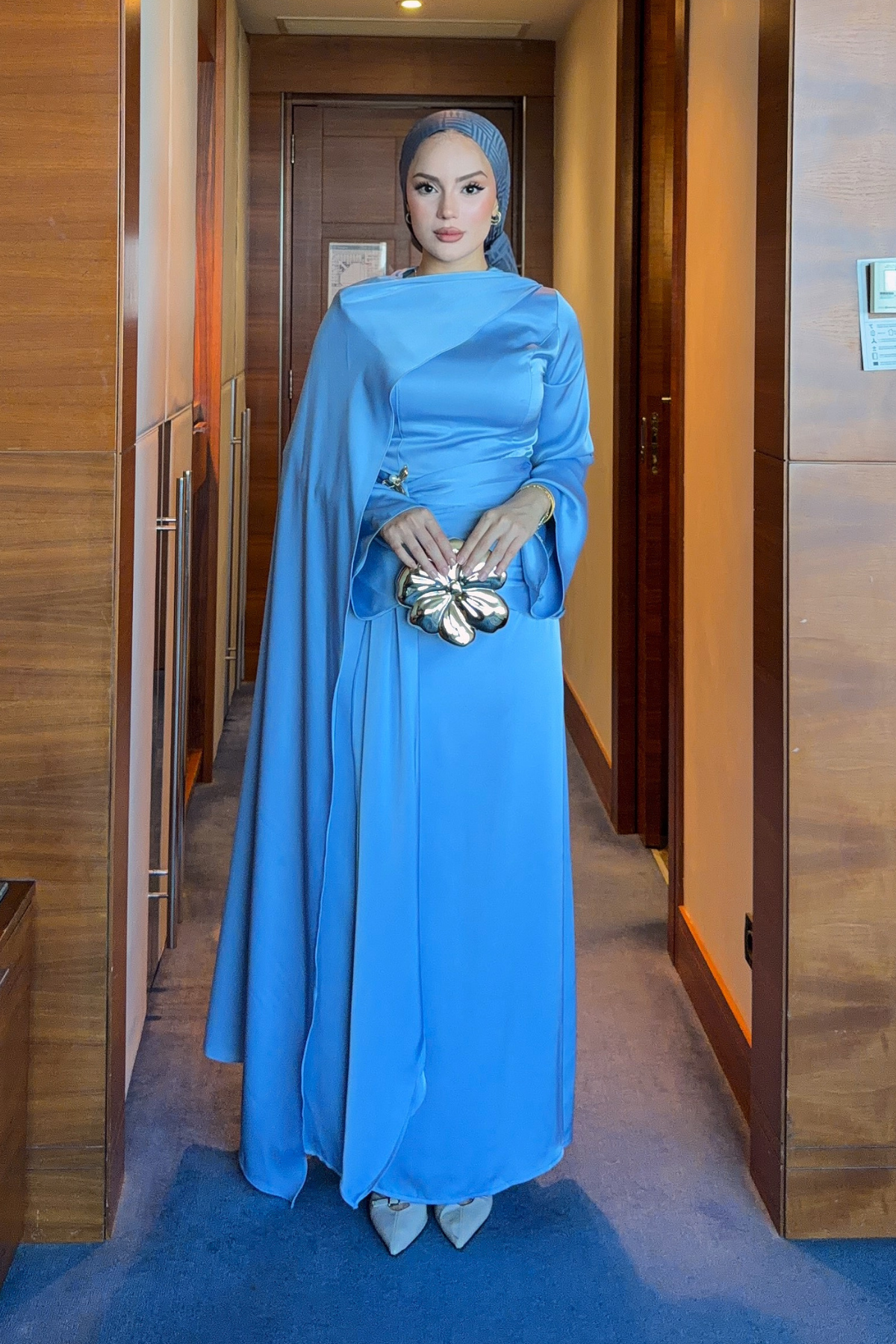 Modest Satin Maxi Dress with Drape Detail — Bebe Mavi