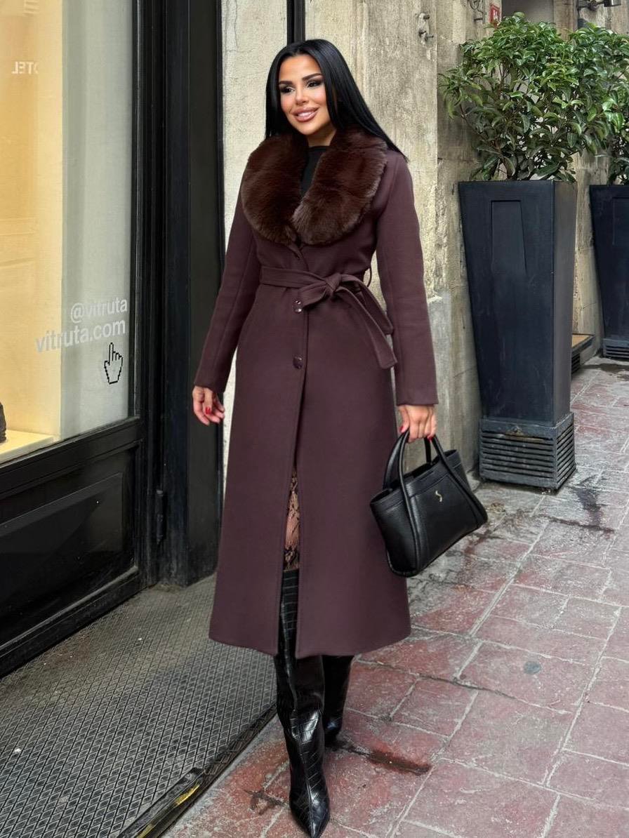 Premium Wool Coat with Detachable Fur Collar (JK011)