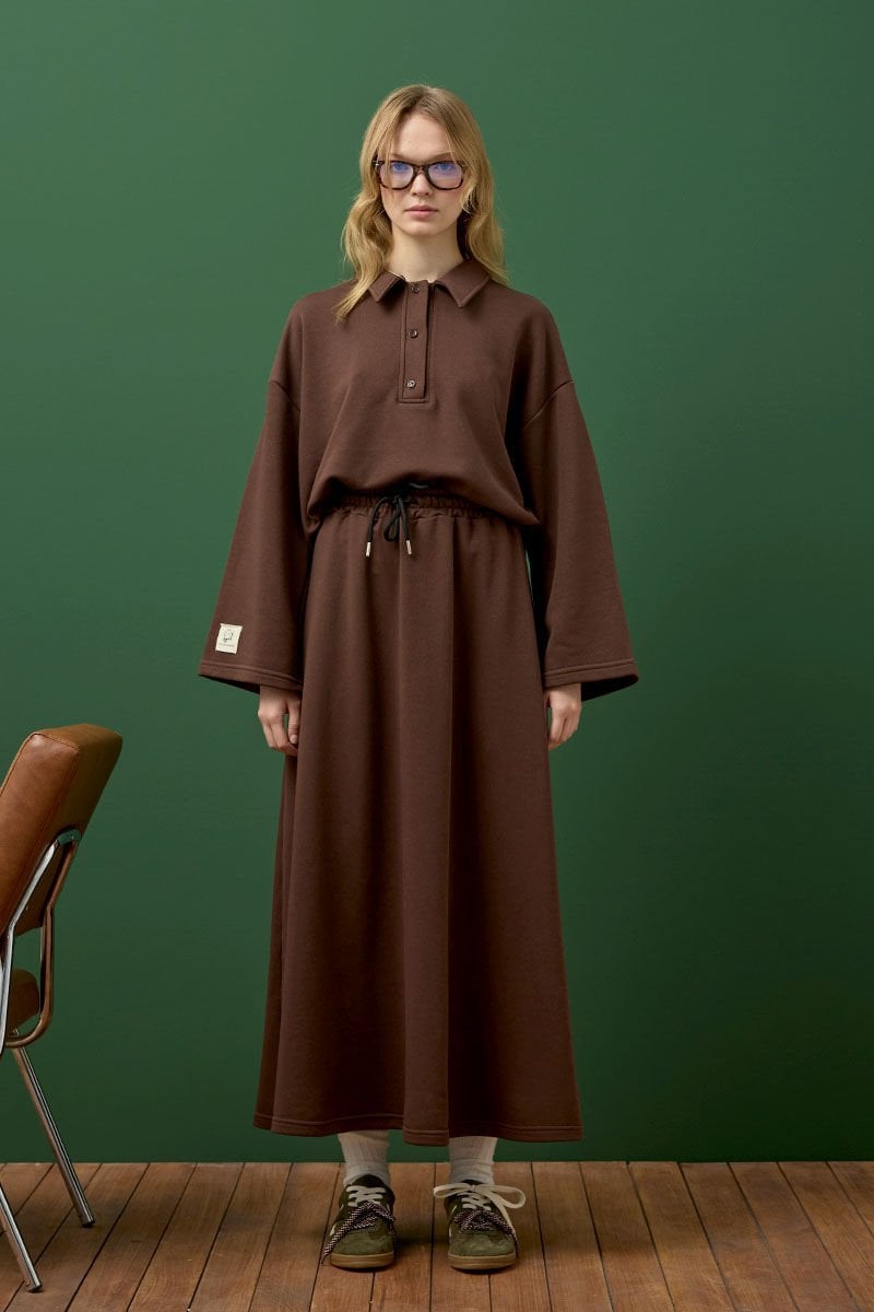 Modest Knit Polo Top & Skirt Set