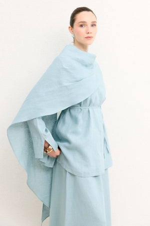 Organic Linen Shirt with Draped Shoulder Shawl — Mavi