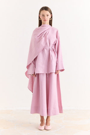 Organic Linen Shirt with Draped Shoulder Shawl — Pembe