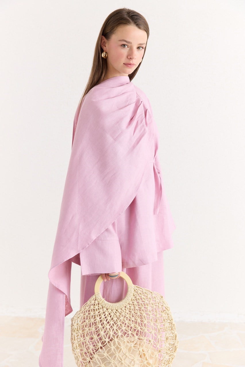 Organic Linen Shirt with Draped Shoulder Shawl — Pembe