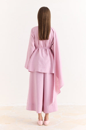 Organic Linen Shirt with Draped Shoulder Shawl — Pembe