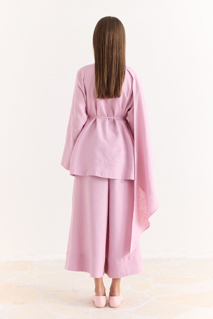 Organic Linen Shirt with Draped Shoulder Shawl — Pembe
