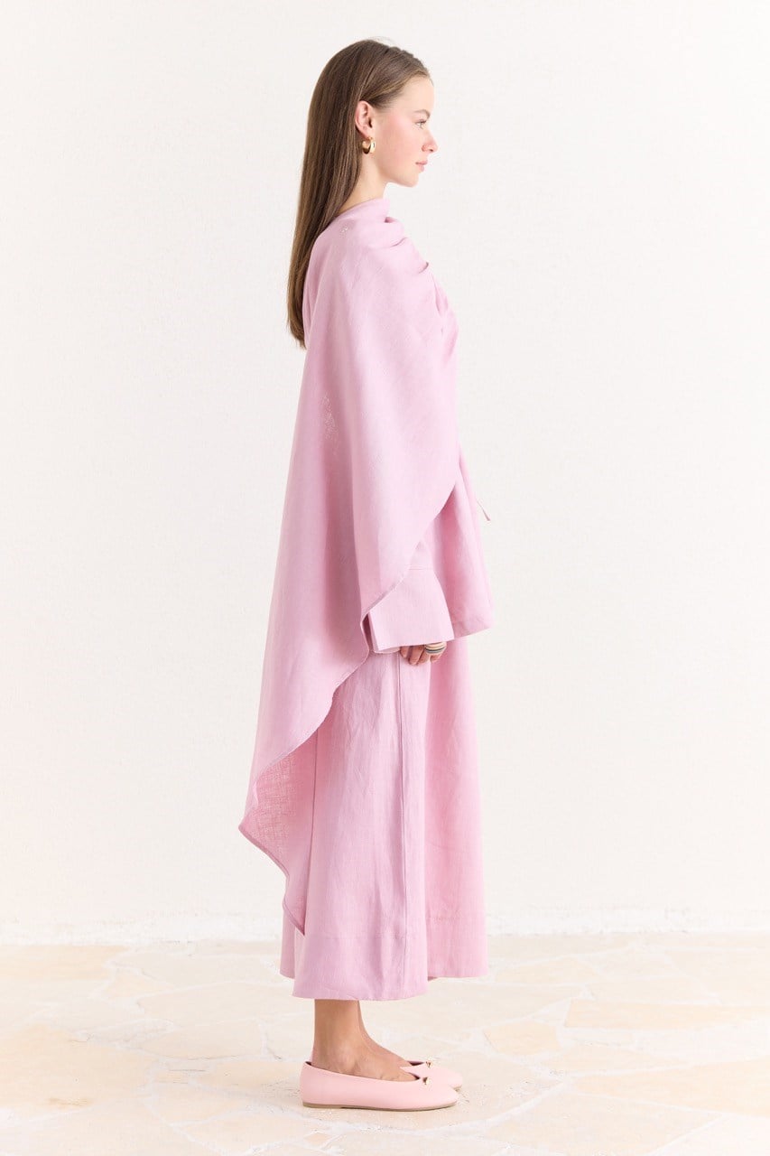 Organic Linen Shirt with Draped Shoulder Shawl — Pembe