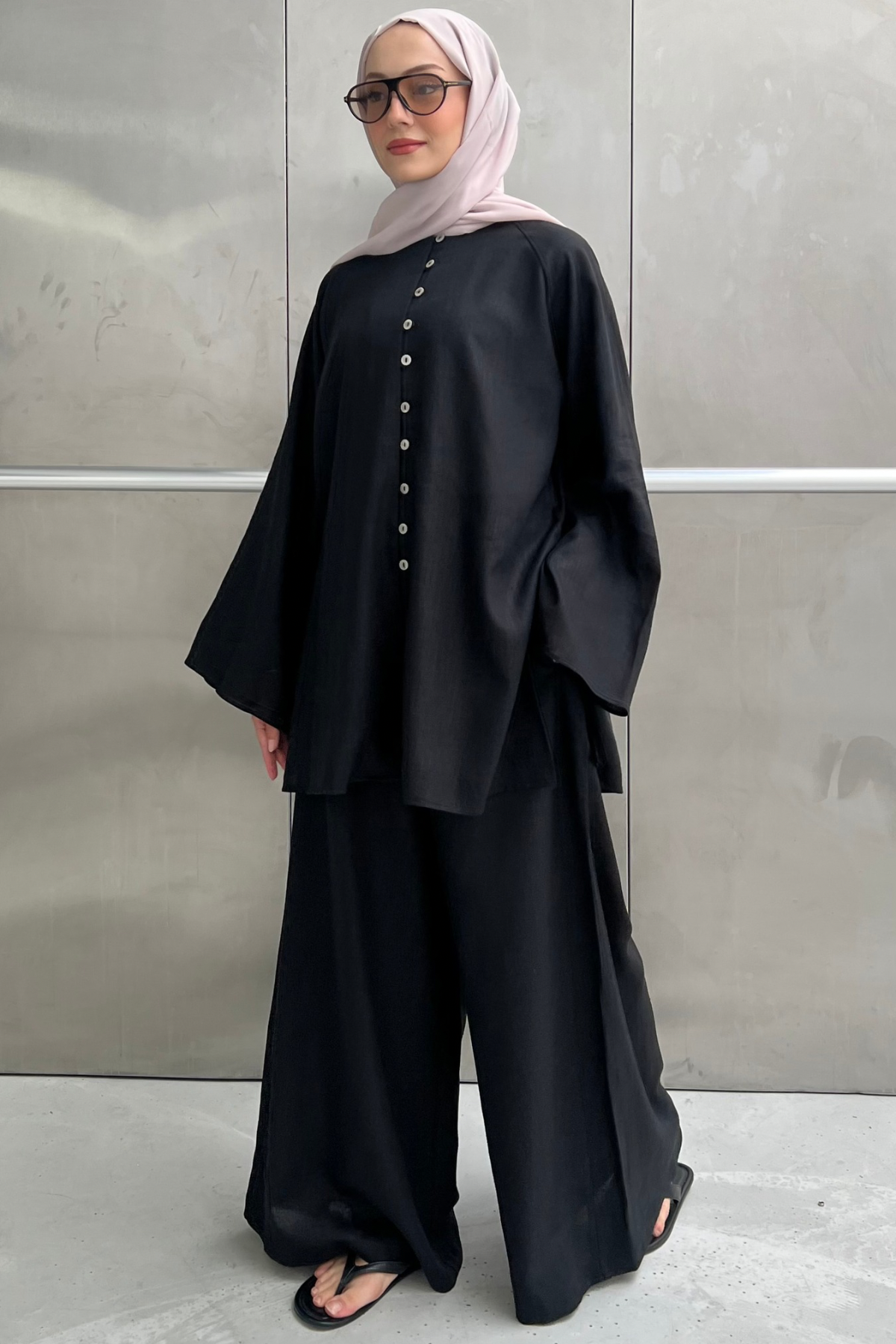 Relaxed Linen Blend Tunic & Wide-Leg Trouser Set — Renk 3