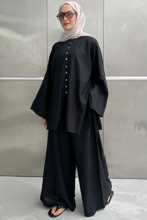 Relaxed Linen Blend Tunic & Wide-Leg Trouser Set — Renk 3