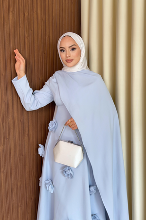 Elegant Long Sleeve Evening Dress with Detachable Roses — Bebe Mavi