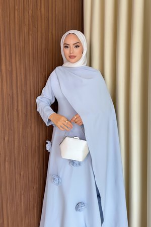 Elegant Long Sleeve Evening Dress with Detachable Roses — Bebe Mavi