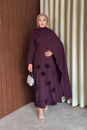 Elegant Long Sleeve Evening Dress with Detachable Roses — Murdum