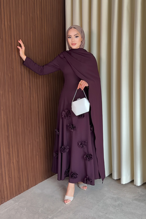 Elegant Long Sleeve Evening Dress with Detachable Roses — Murdum