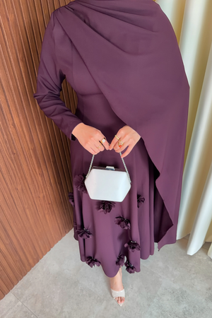 Elegant Long Sleeve Evening Dress with Detachable Roses — Murdum