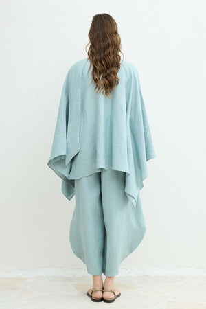 Relaxed Fit Linen Poncho Blouse with Wide Sleeves — bebe mavisi
