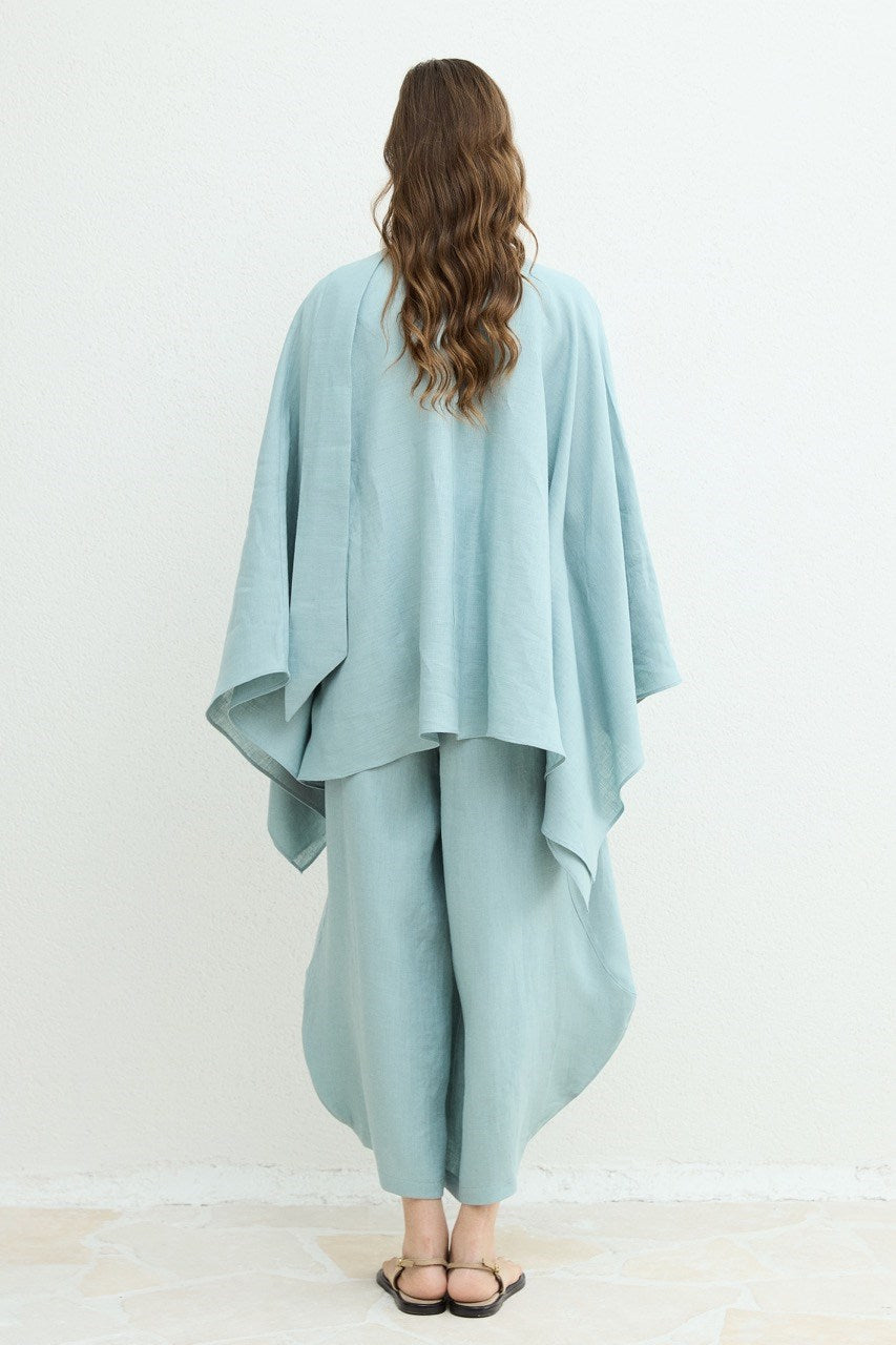 Relaxed Fit Linen Poncho Blouse with Wide Sleeves — bebe mavisi