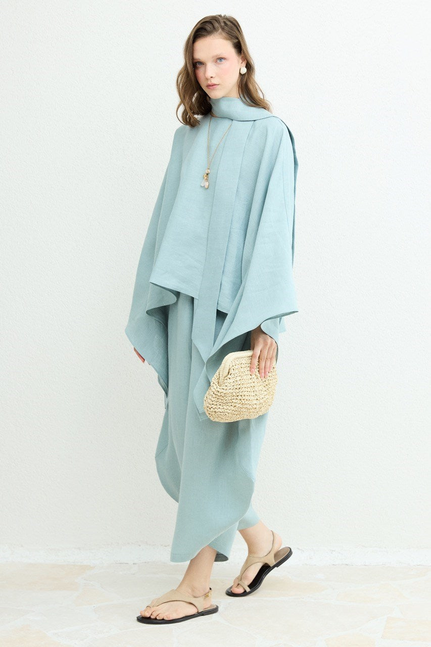 Relaxed Fit Linen Poncho Blouse with Wide Sleeves — bebe mavisi