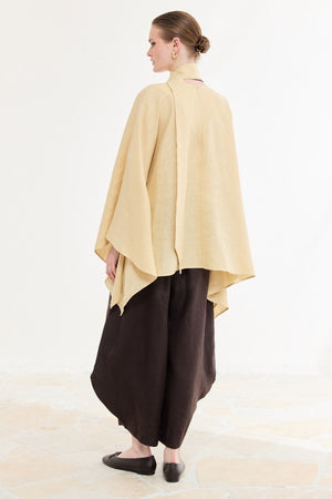 Relaxed Fit Linen Poncho Blouse with Wide Sleeves — Sarı