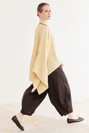 Relaxed Fit Linen Poncho Blouse with Wide Sleeves — Sarı