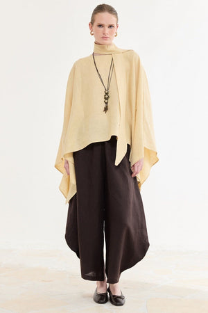 Relaxed Fit Linen Poncho Blouse with Wide Sleeves — Sarı