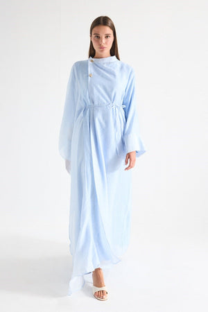 High Neck Maxi Dress with Self-Tie Belt and Bell Sleeves — Mavi