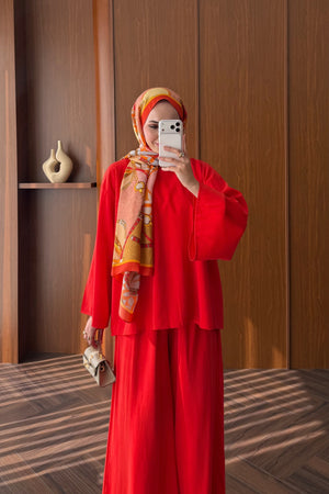 Relaxed Modal Two-Piece Pant Set — KIRMIZI