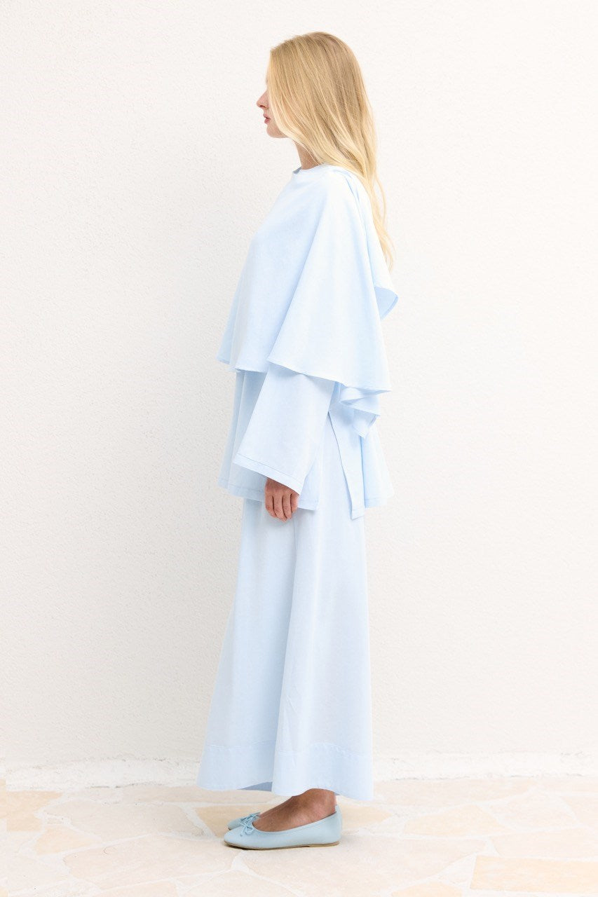 Relaxed Two-Piece Set: Cape Tunic & Wide Trousers — Mavi