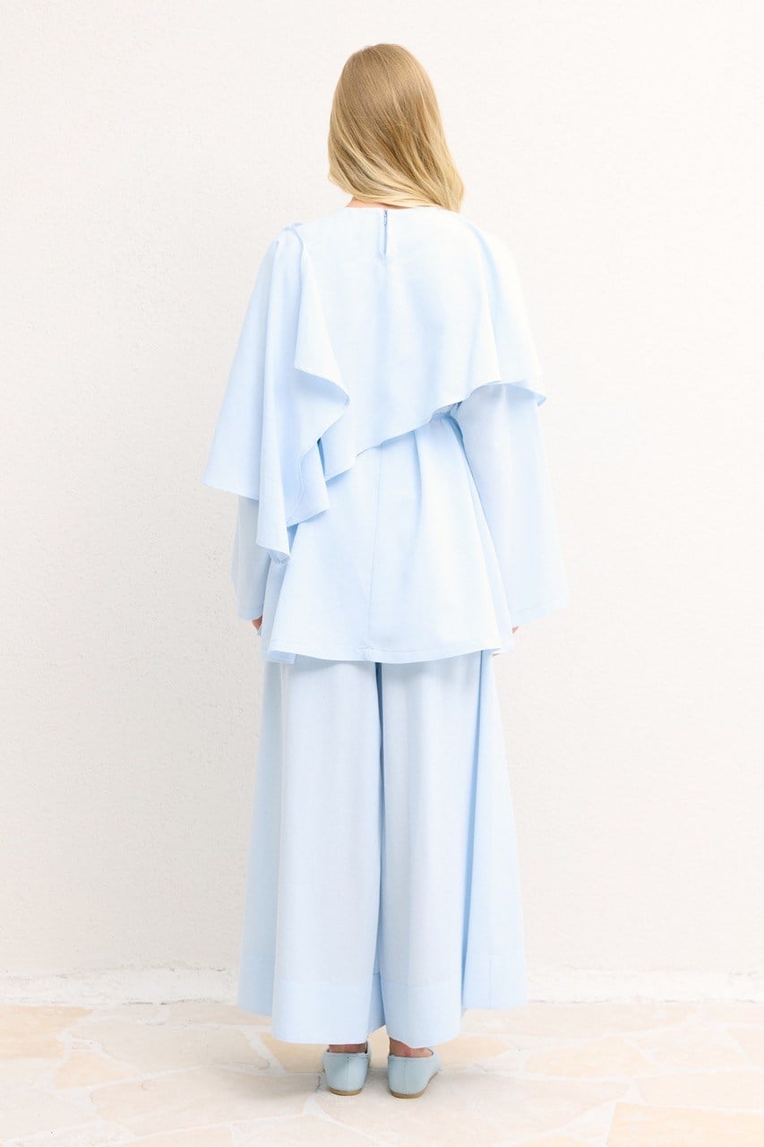 Relaxed Two-Piece Set: Cape Tunic & Wide Trousers — Mavi