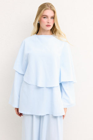 Relaxed Two-Piece Set: Cape Tunic & Wide Trousers — Mavi