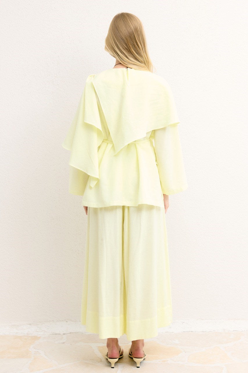 Relaxed Two-Piece Set: Cape Tunic & Wide Trousers — Sarı