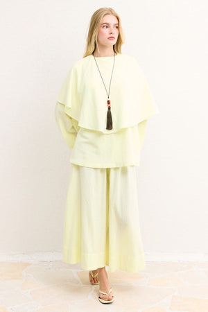Relaxed Two-Piece Set: Cape Tunic & Wide Trousers — Sarı