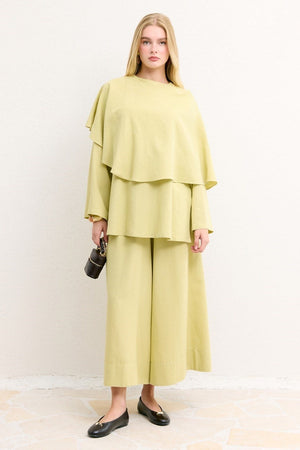 Relaxed Two-Piece Set: Cape Tunic & Wide Trousers — Yağ Yeşili