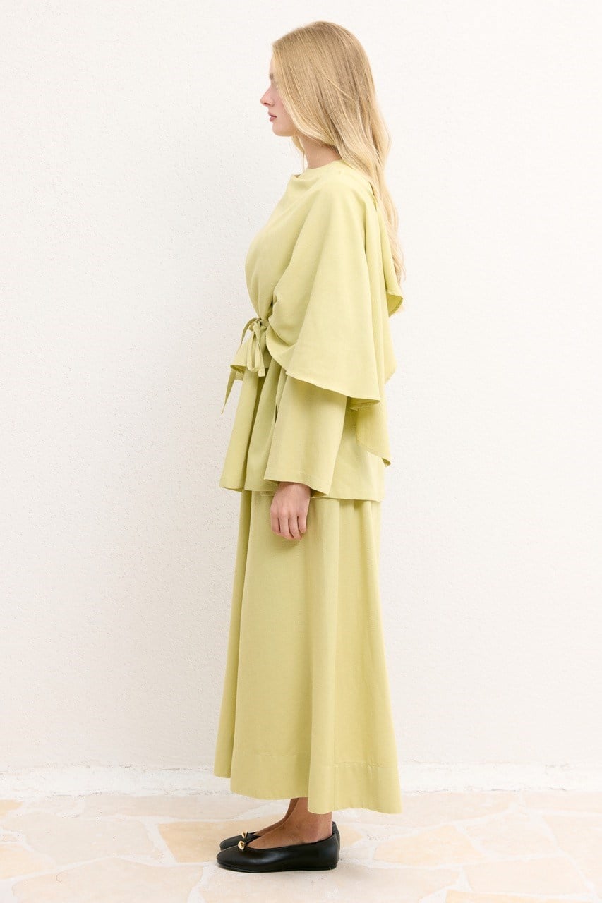 Relaxed Two-Piece Set: Cape Tunic & Wide Trousers — Yağ Yeşili